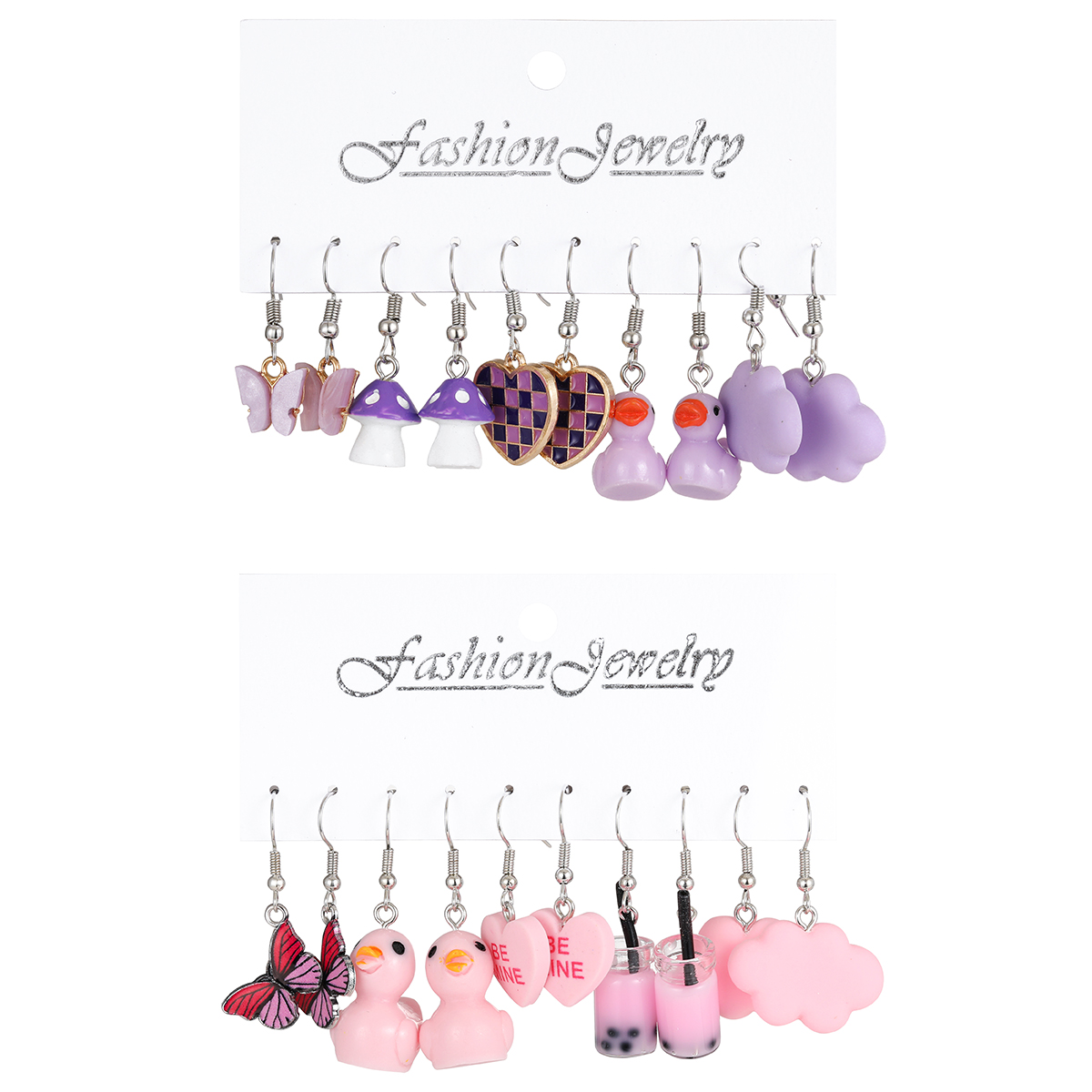 1 Set Cute Sweet Heart Shape Mushroom Butterfly Enamel Inlay Alloy Resin Drop Earrings display picture 1