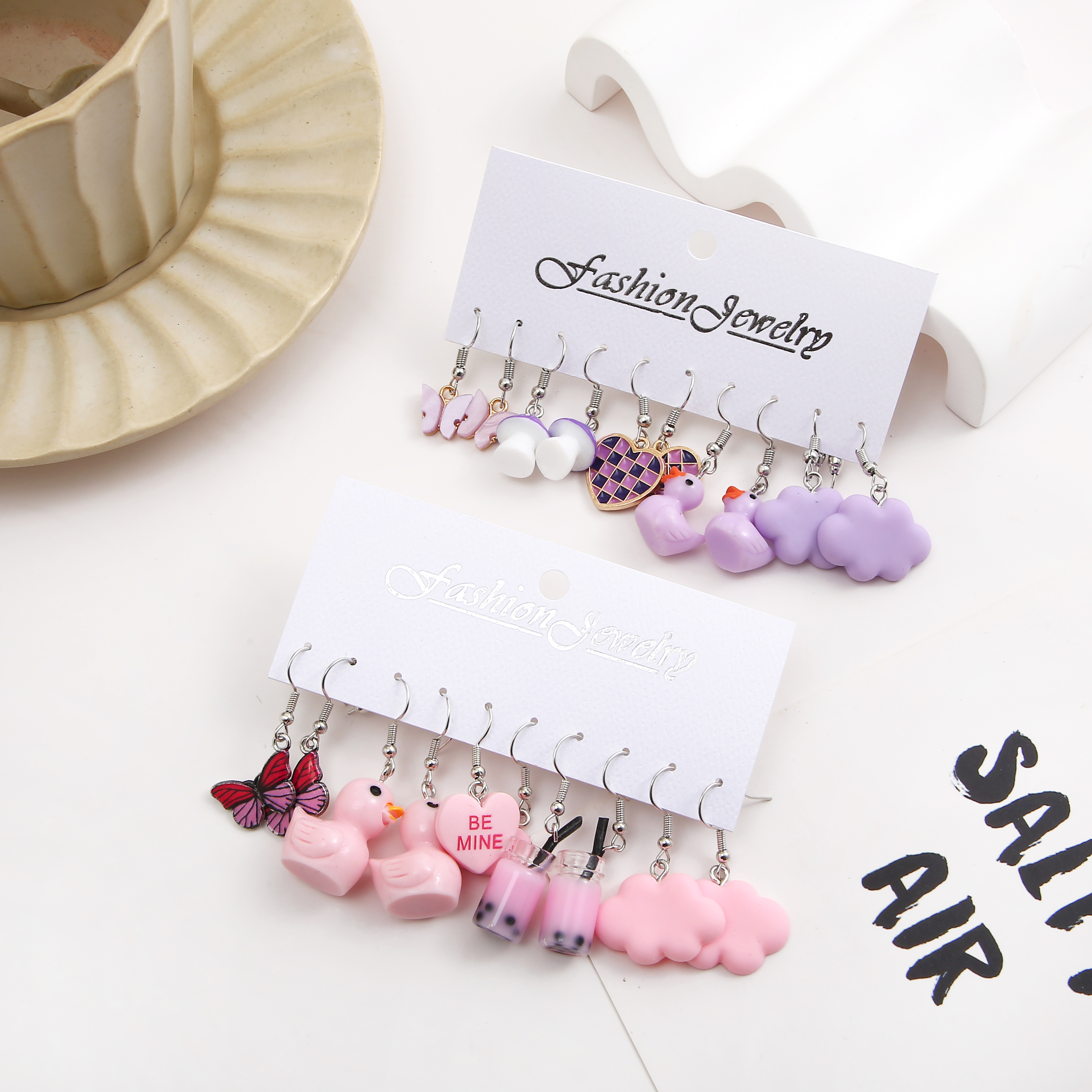 1 Set Cute Sweet Heart Shape Mushroom Butterfly Enamel Inlay Alloy Resin Drop Earrings display picture 6