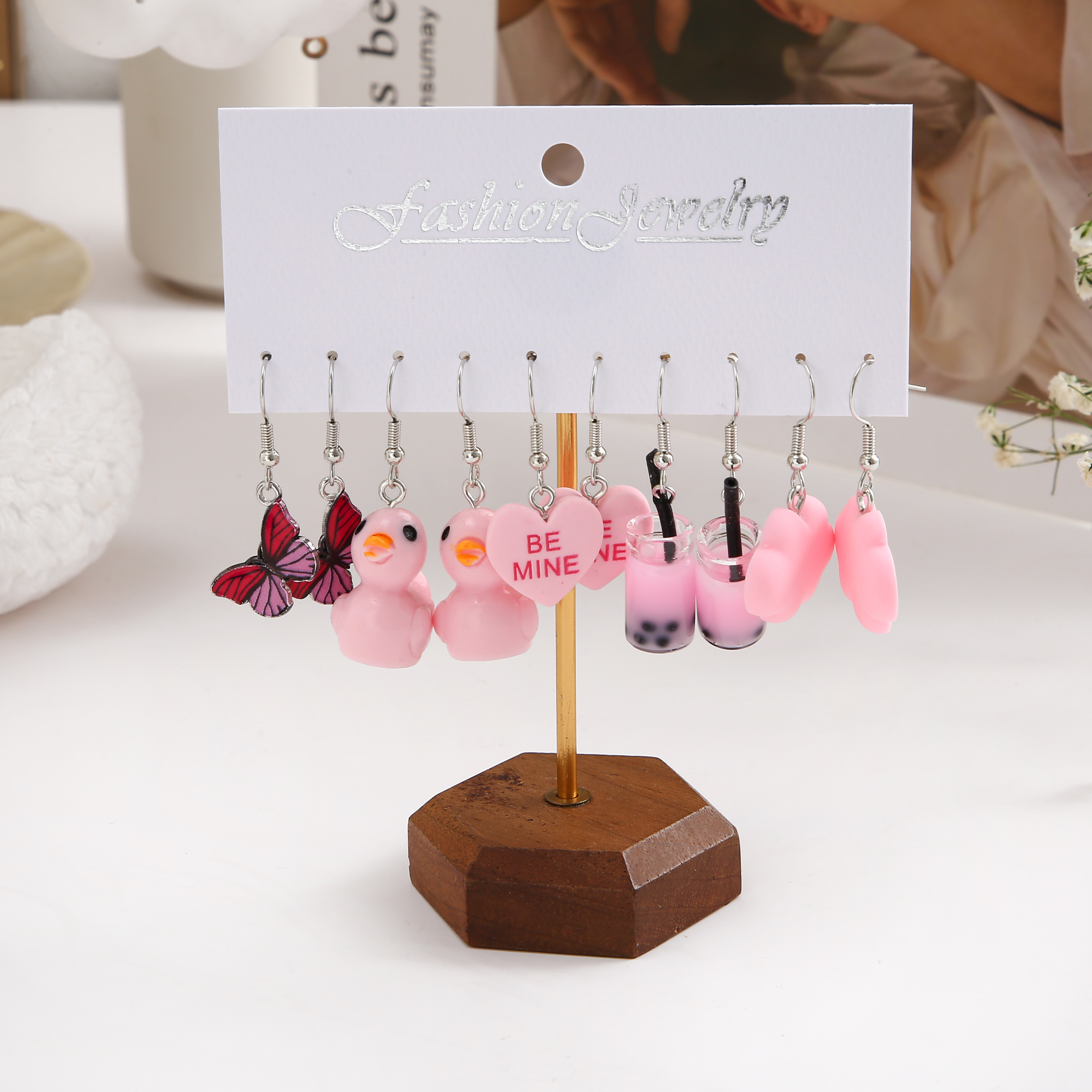 1 Set Cute Sweet Heart Shape Mushroom Butterfly Enamel Inlay Alloy Resin Drop Earrings display picture 8