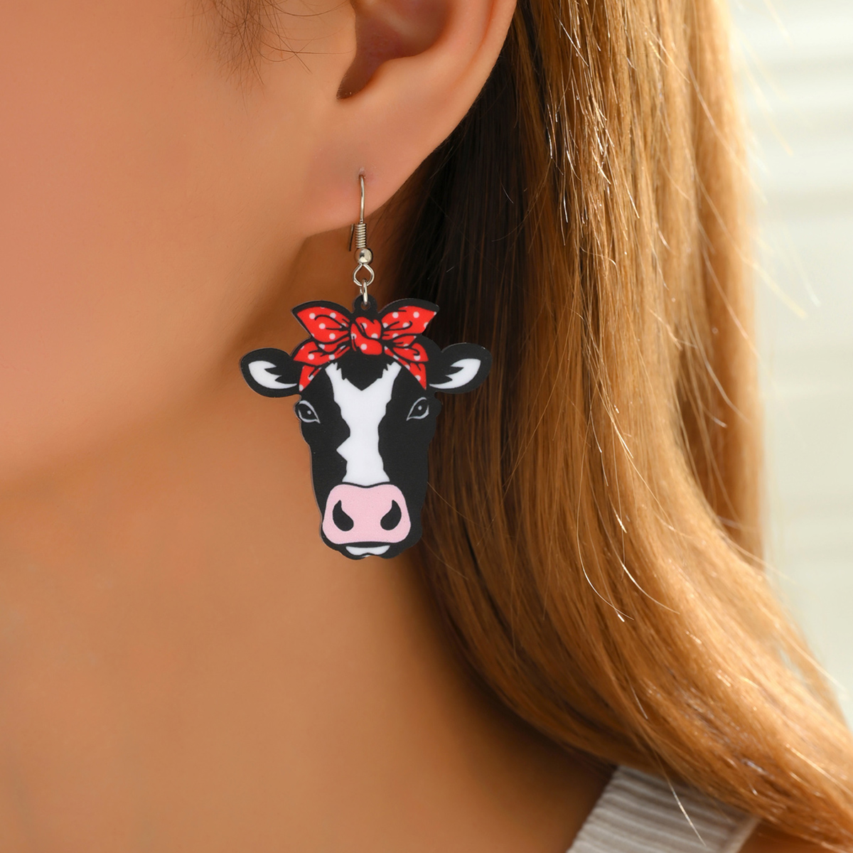 1 Pair Cute Cows Arylic Drop Earrings display picture 1