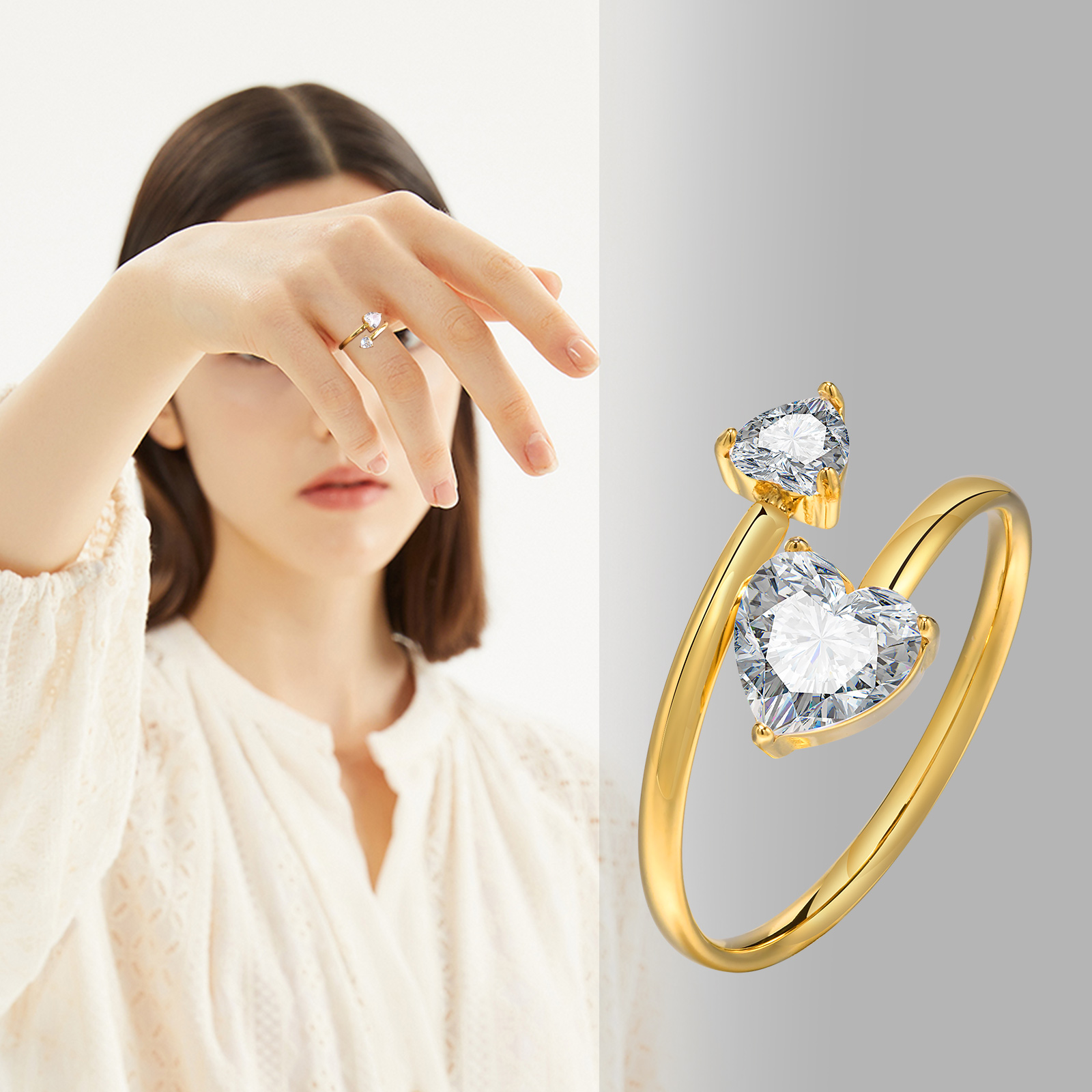 201 Stainless Steel 18K Gold Plated IG Style Simple Style Plating Inlay Solid Color Zircon Open Ring Rings display picture 10