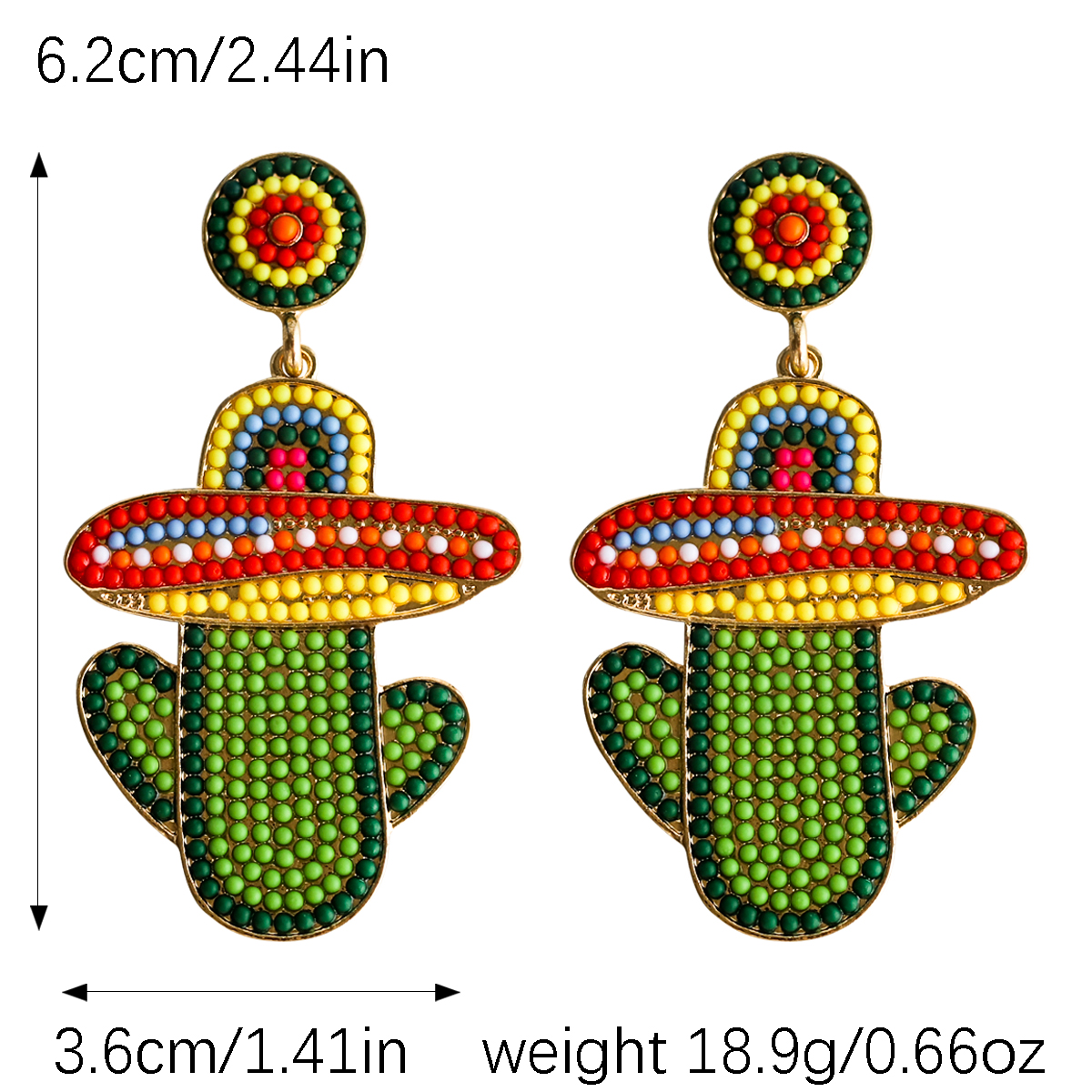 1 Paire Décontractée Exagéré Style Ethnique Cactus Incruster Alliage Résine Boucles D'oreilles display picture 7
