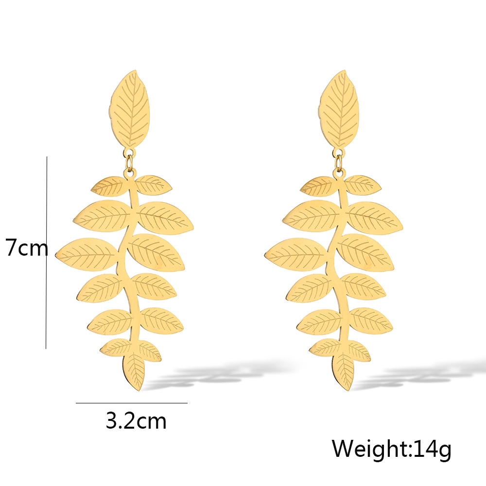 1 Pair Retro Leaves Plating 304 Stainless Steel 18K Gold Plated Drop Earrings display picture 1