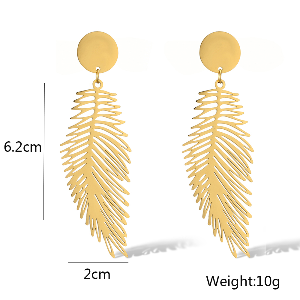 1 Pair Retro Leaves Plating 304 Stainless Steel 18K Gold Plated Drop Earrings display picture 2