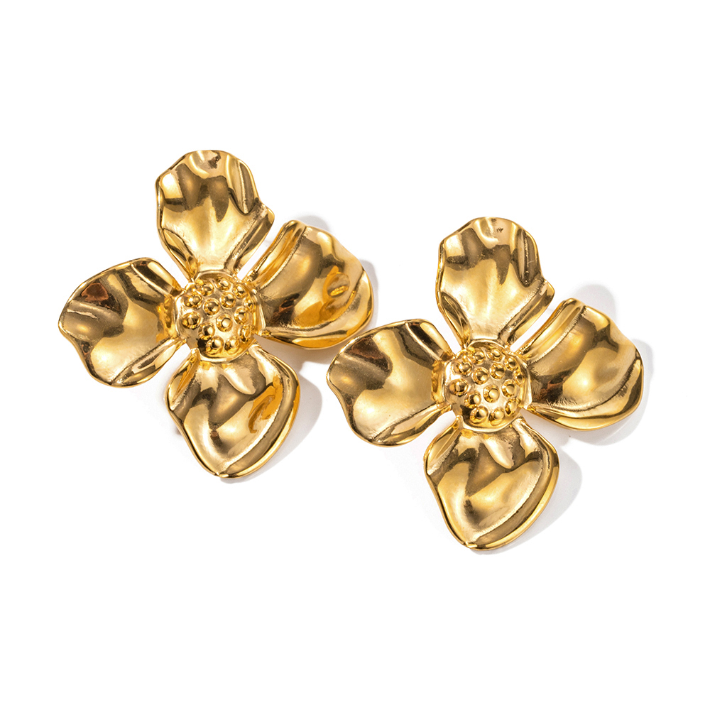 1 Pair Commute Flower Plating Stainless Steel 18k Gold Plated Earrings display picture 1