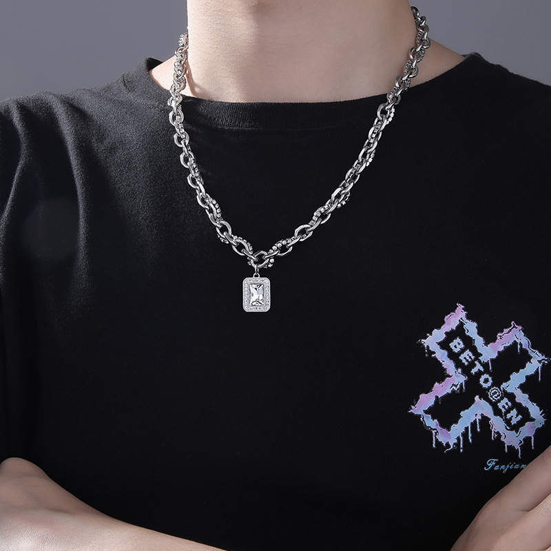 Hip-hop Rock Streetwear Square Stainless Steel Inlay Zircon Men's Pendant Necklace display picture 3
