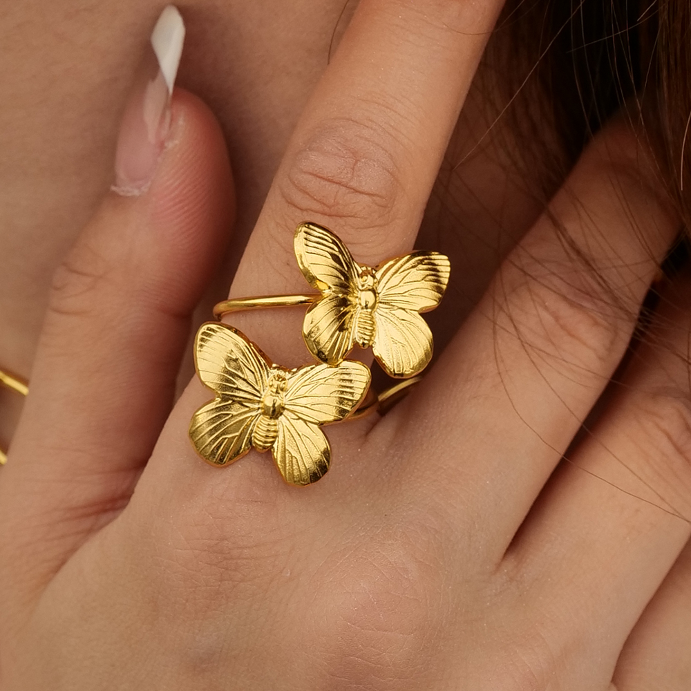 Elegant Retro Butterfly Stainless Steel Plating 18k Gold Plated Open Rings display picture 7