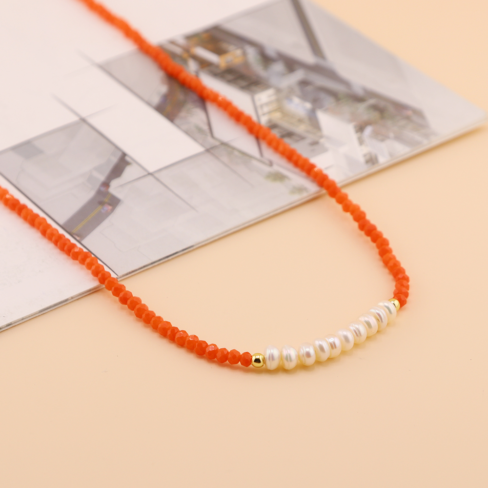 Vacation Sweet Solid Color Artificial Crystal Freshwater Pearl Beaded Chain Necklace display picture 6