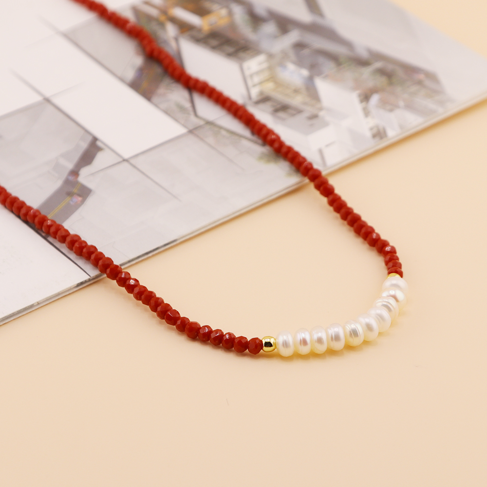 Ferien Süss Einfarbig Künstlicher Kristall Süßwasserperle Perlen Kette Halskette display picture 28