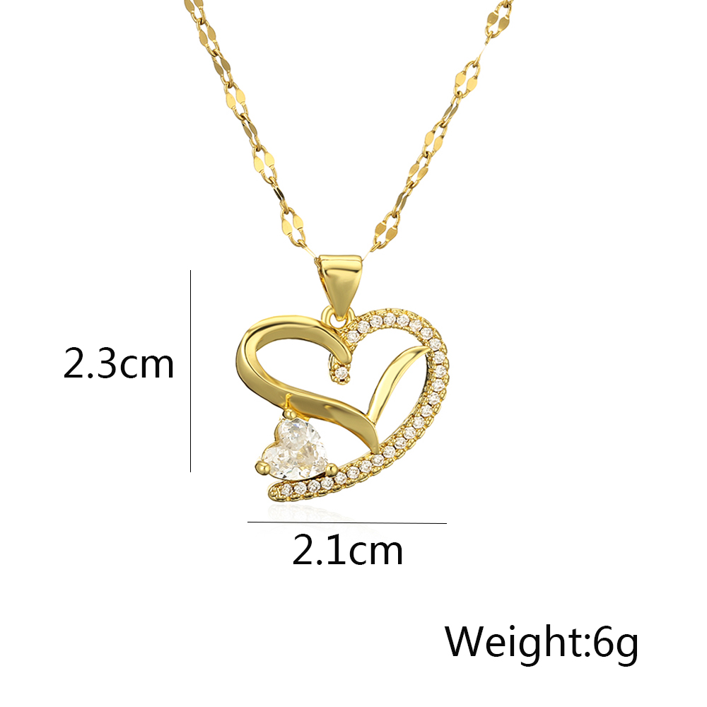 Sweet Heart Shape Copper Plating Inlay Carving Zircon 18k Gold Plated Pendant Necklace display picture 1