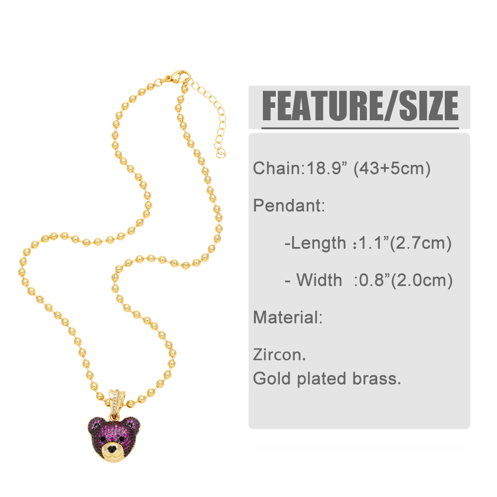Hip-hop Streetwear Bear Copper 18k Gold Plated Zircon Pendant Necklace In Bulk display picture 1