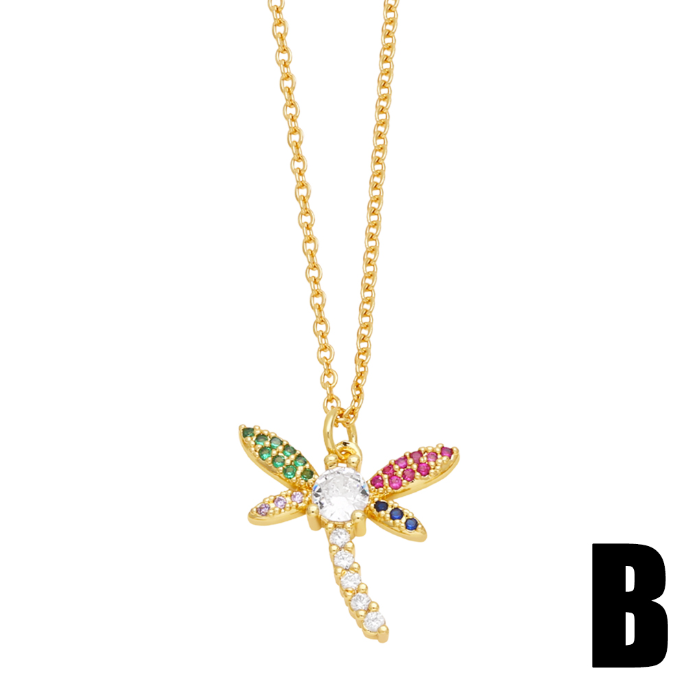 Ig Style Bee Dragonfly Butterfly Copper Plating Inlay Zircon 18k Gold Plated Pendant Necklace display picture 4