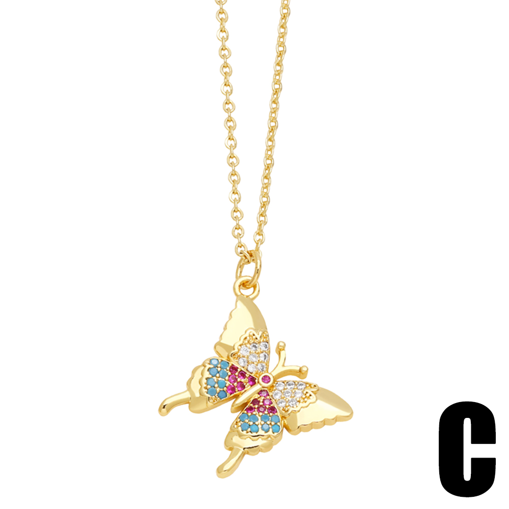 Ig Style Bee Dragonfly Butterfly Copper Plating Inlay Zircon 18k Gold Plated Pendant Necklace display picture 5