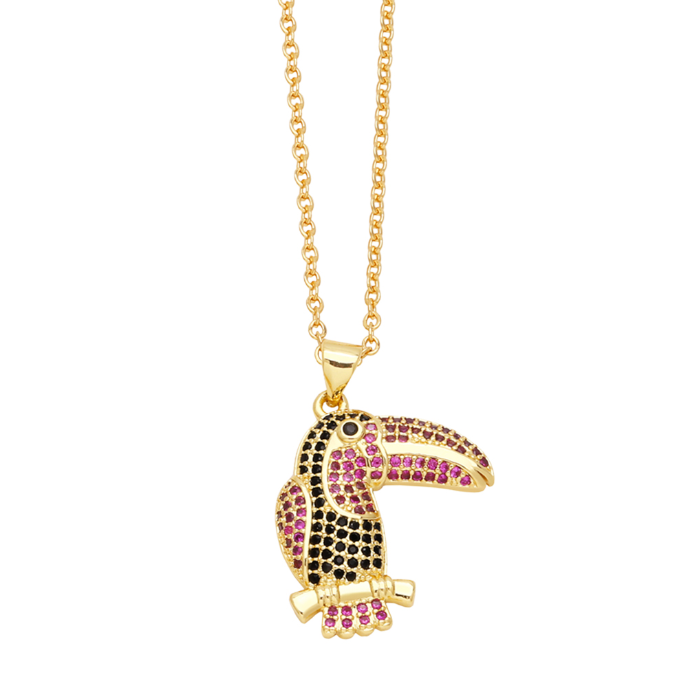 Ig Style Cool Style Penguin Cat Parrot Copper Plating Inlay Zircon 18k Gold Plated Pendant Necklace display picture 7