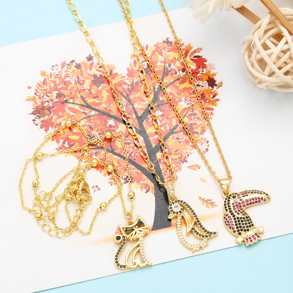 Ig Style Cool Style Penguin Cat Parrot Copper Plating Inlay Zircon 18k Gold Plated Pendant Necklace display picture 2
