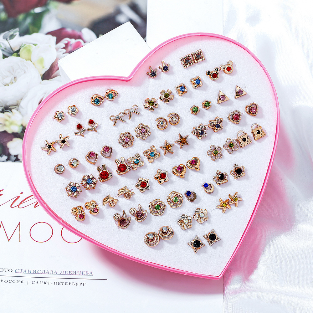 1 Set Casual Simple Style Animal Letter Fruit Enamel Plating Inlay Alloy Rhinestones Ear Studs display picture 2