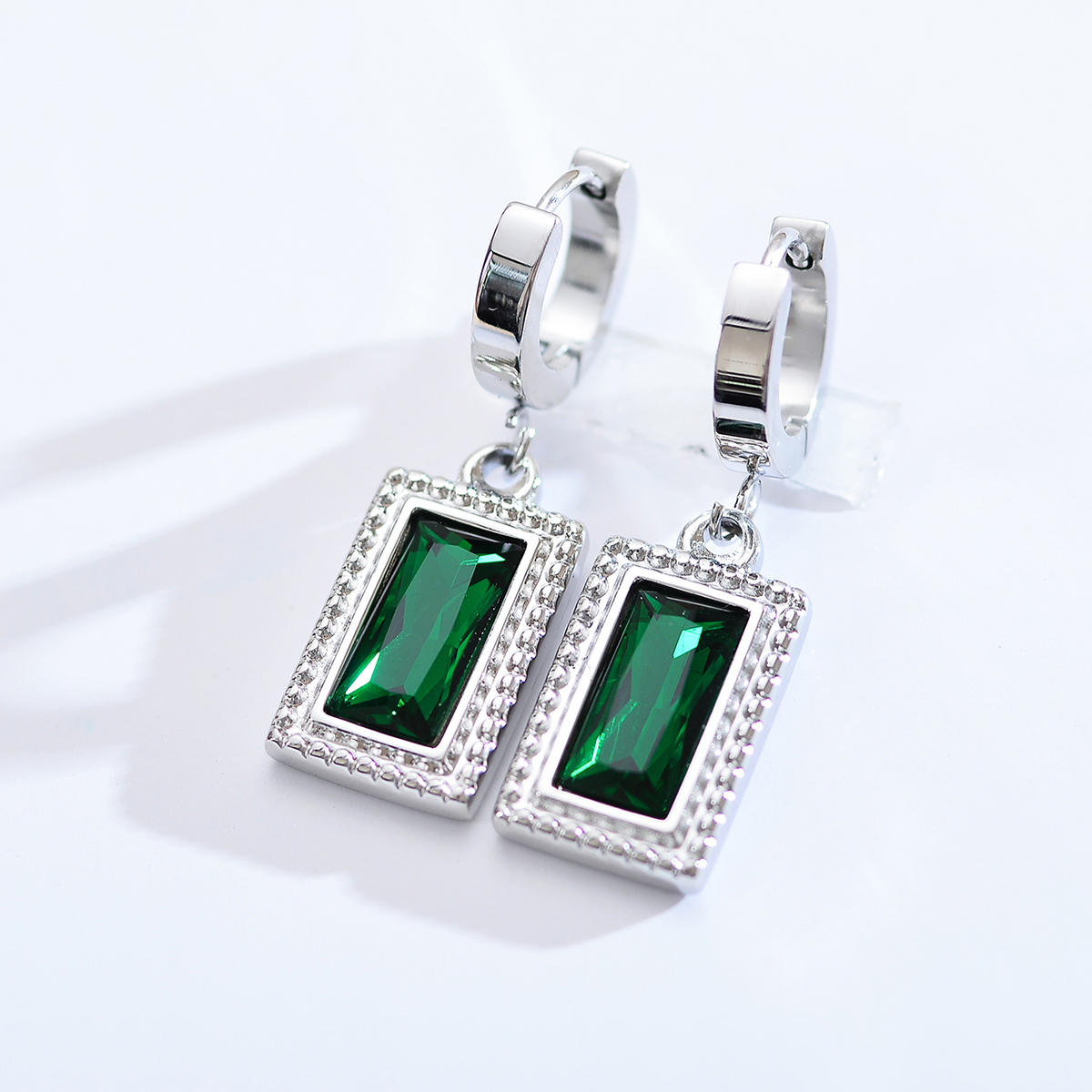 1 Pair Elegant Luxurious Simple Style Square Plating Inlay Stainless Steel Zircon Silver Plated Earrings display picture 2