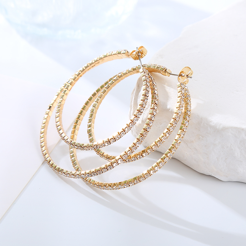 1 Pair Elegant Cute Simple Style Round Inlay Rhinestone Rhinestones Hoop Earrings display picture 6