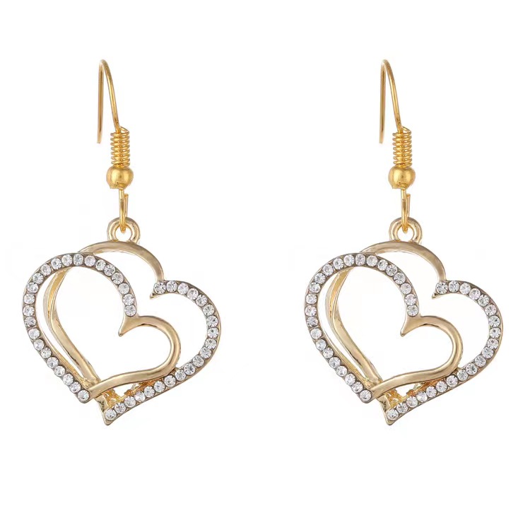 Elegant Sweet Heart Shape Copper Plating Inlay Zircon 18k Gold Plated Earrings Necklace display picture 3