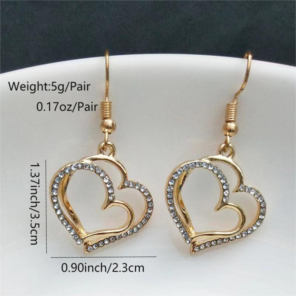 Élégant Sucré Forme De Cœur Le Cuivre Placage Incruster Zircon Plaqué Or 18k Des Boucles D'oreilles Collier display picture 1