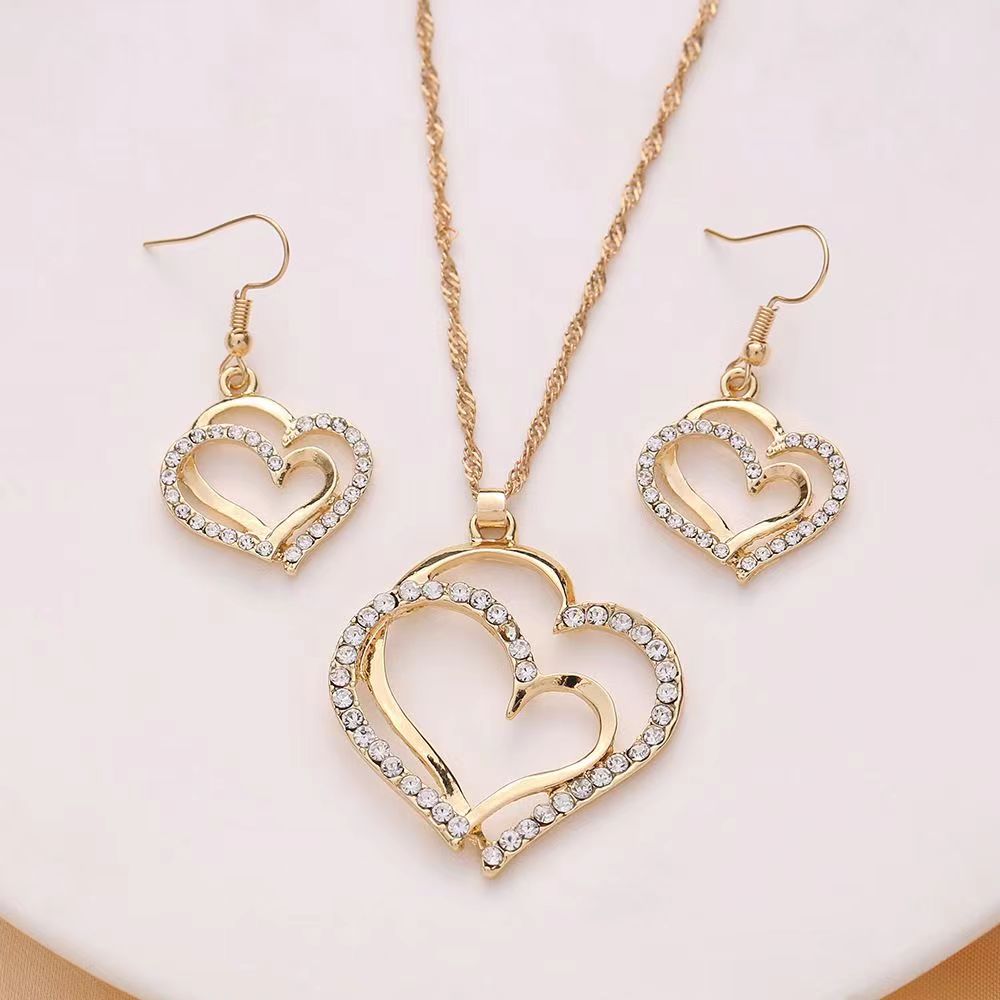 Elegant Sweet Heart Shape Copper Plating Inlay Zircon 18k Gold Plated Earrings Necklace display picture 8