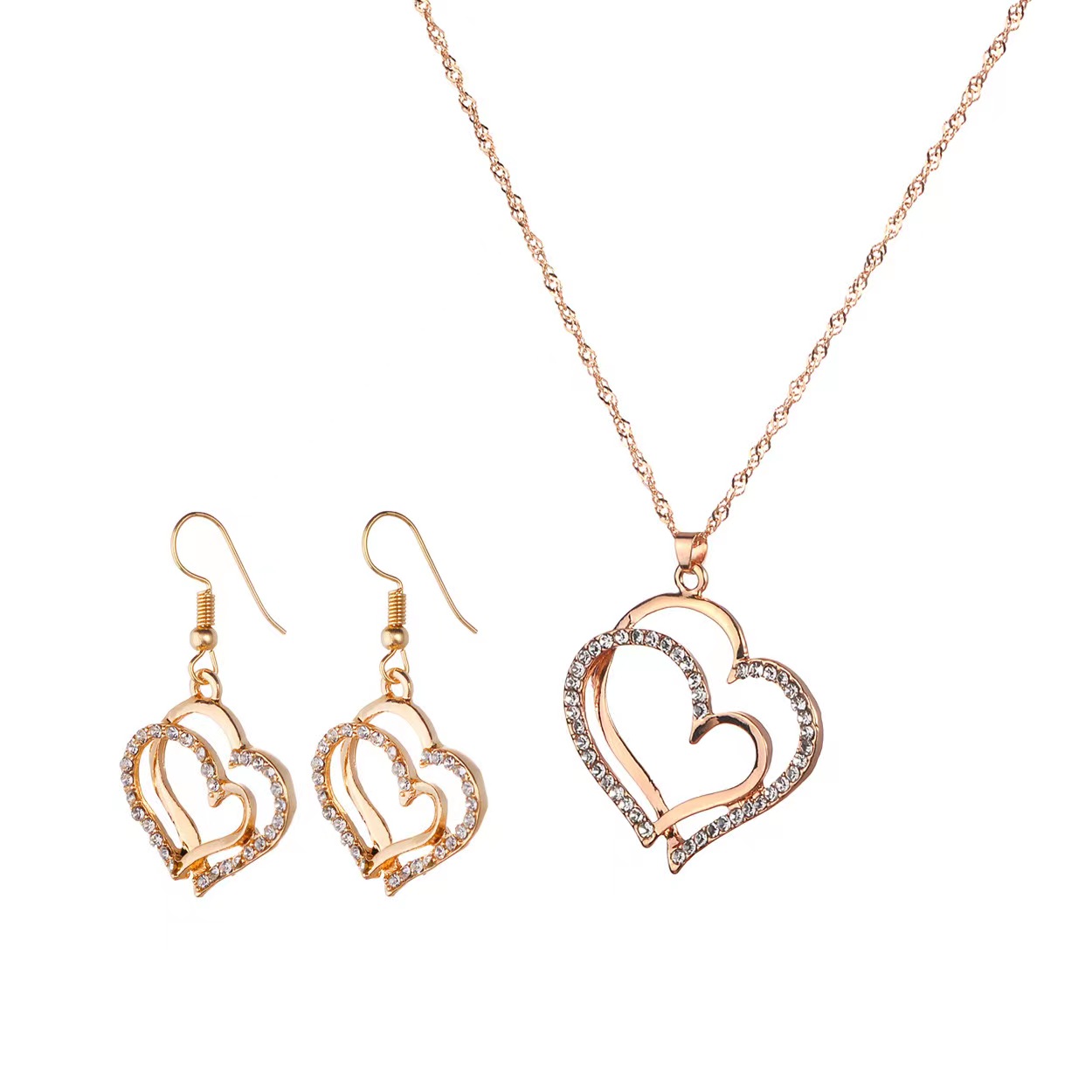 Elegant Sweet Heart Shape Copper Plating Inlay Zircon 18k Gold Plated Earrings Necklace display picture 7