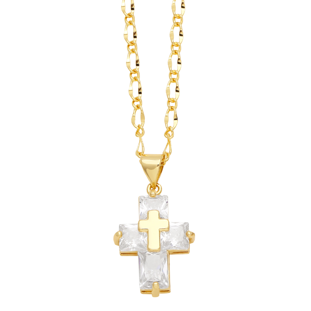 Ig Style Simple Style Cross Copper Plating Inlay Zircon 18k Gold Plated Pendant Necklace display picture 3