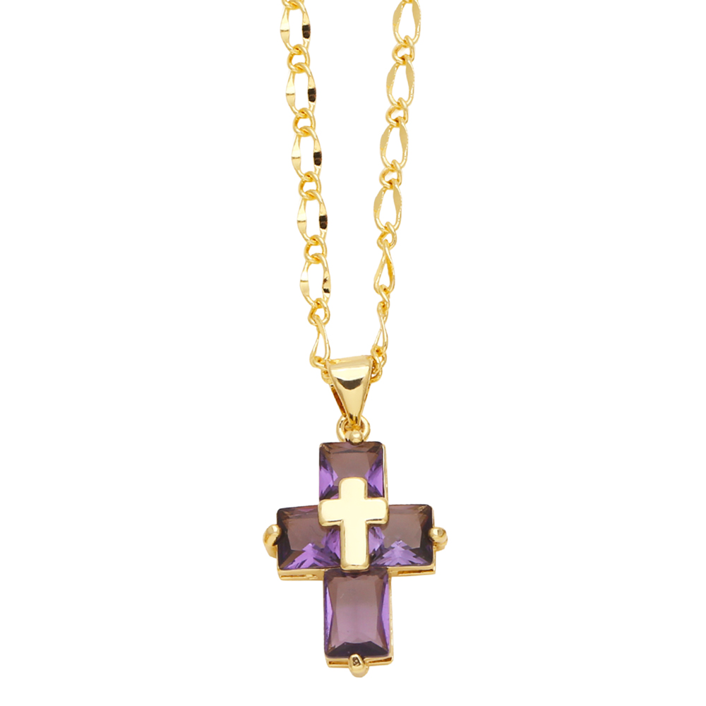 Ig Style Simple Style Cross Copper Plating Inlay Zircon 18k Gold Plated Pendant Necklace display picture 5