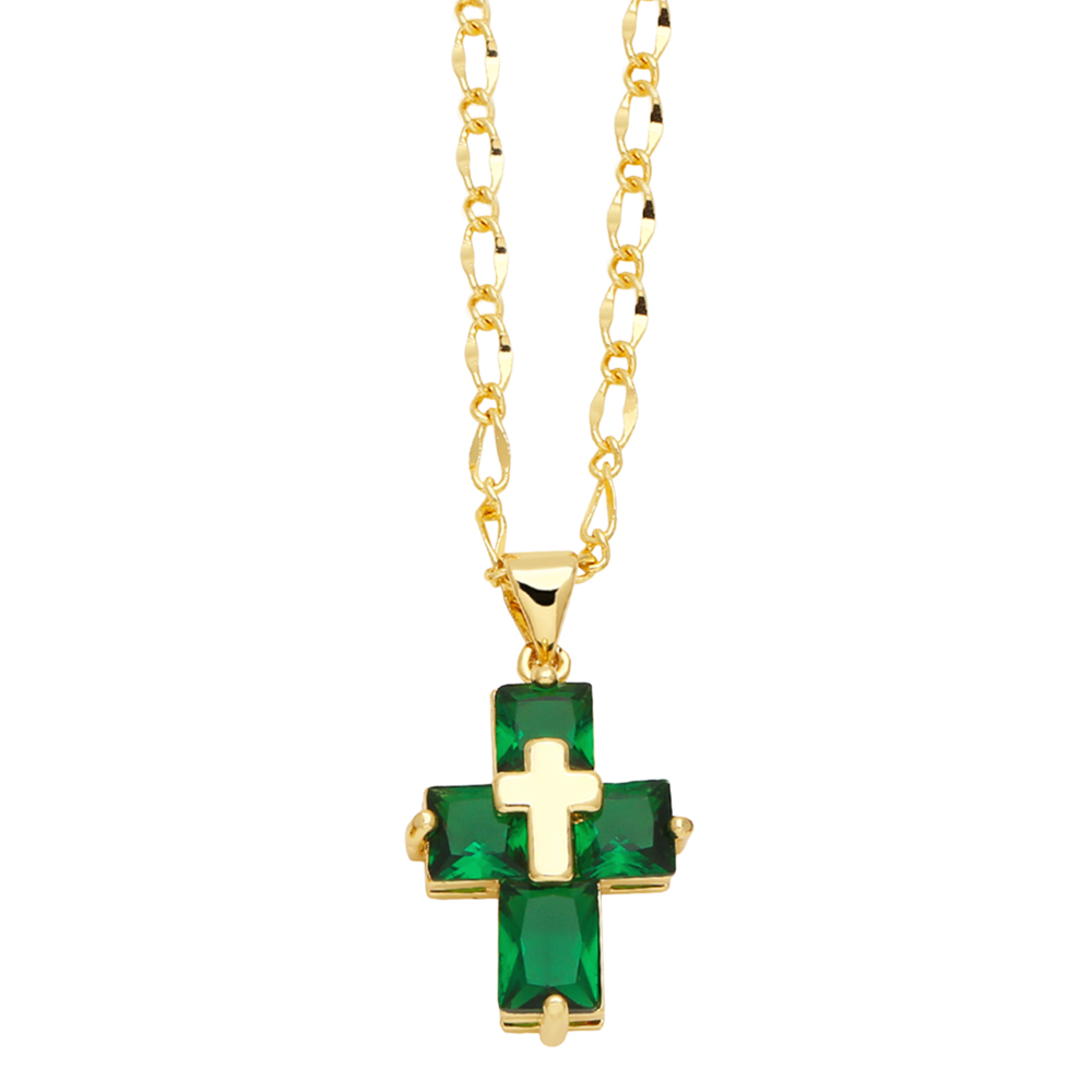 Ig Style Simple Style Cross Copper Plating Inlay Zircon 18k Gold Plated Pendant Necklace display picture 4