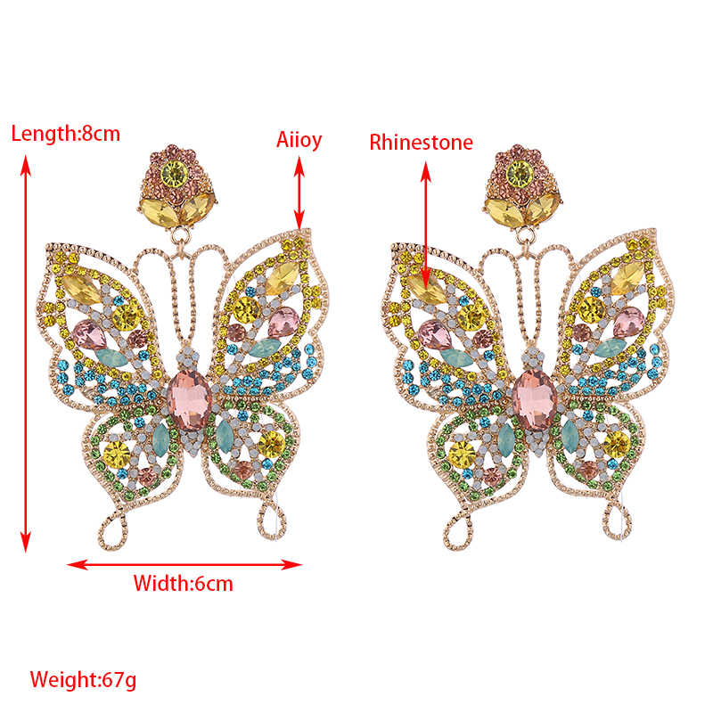 1 Paar Elegant Luxuriös Schmetterling Inlay Legierung Strasssteine Tropfenohrringe display picture 1