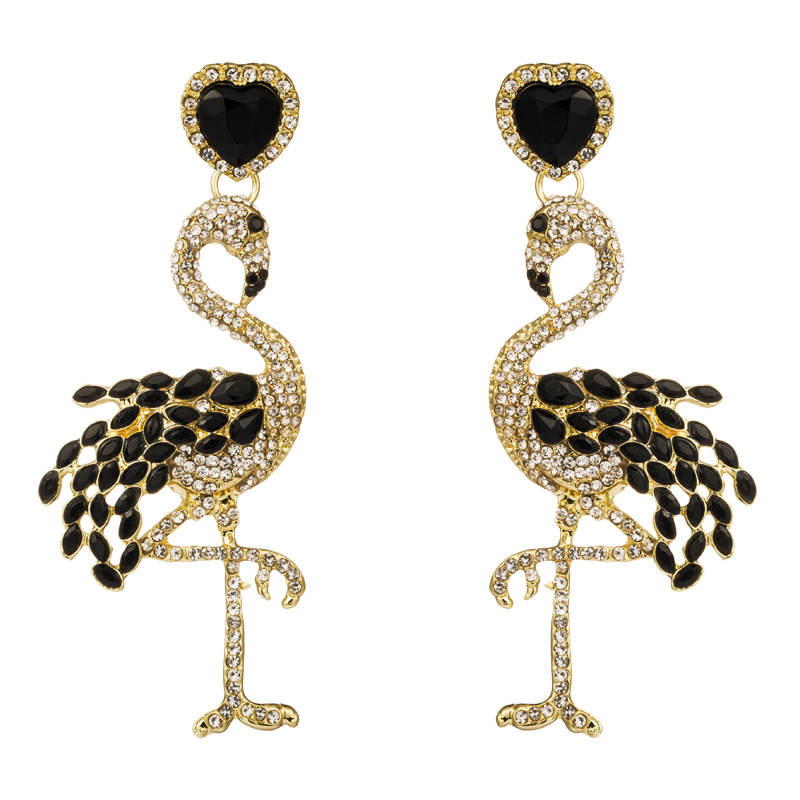 1 Pair Elegant Queen Shiny Flamingo Heart Shape Inlay Rhinestone Rhinestones Drop Earrings display picture 7