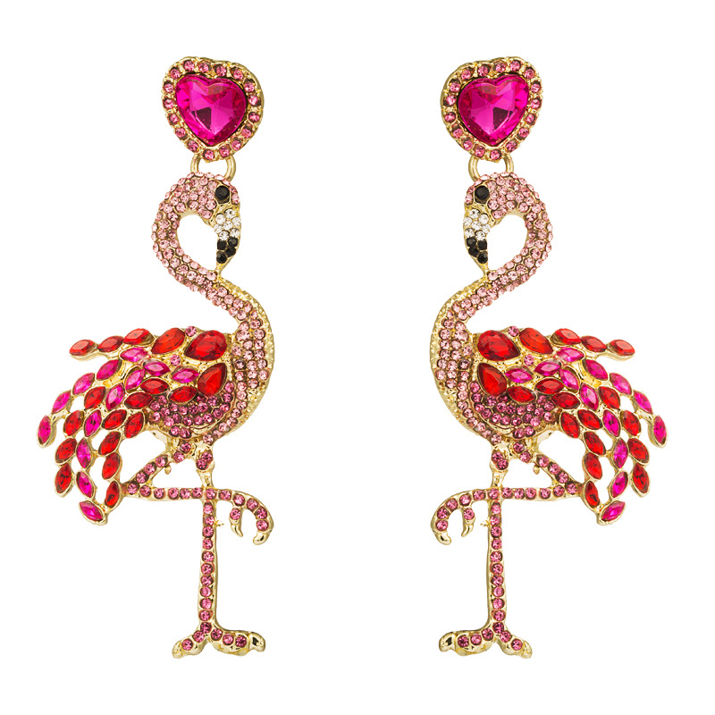 1 Pair Elegant Queen Shiny Flamingo Heart Shape Inlay Rhinestone Rhinestones Drop Earrings display picture 5