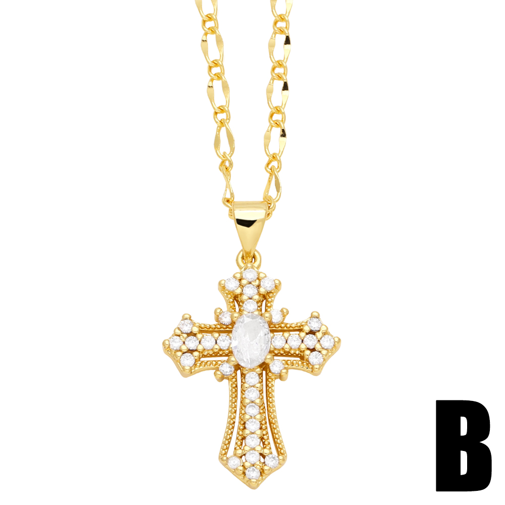 Ig Style Simple Style Cross Copper Plating Inlay Zircon 18k Gold Plated Pendant Necklace display picture 4