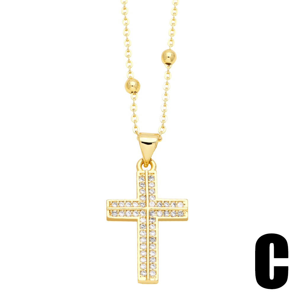 Ig Style Simple Style Cross Copper Plating Inlay Zircon 18k Gold Plated Pendant Necklace display picture 5