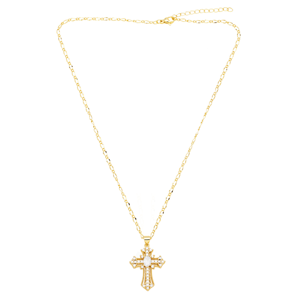 Ig Style Simple Style Cross Copper Plating Inlay Zircon 18k Gold Plated Pendant Necklace display picture 6