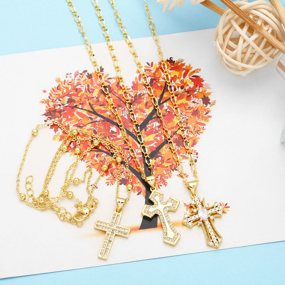 Ig Style Simple Style Cross Copper Plating Inlay Zircon 18k Gold Plated Pendant Necklace display picture 7