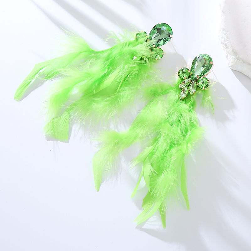 1 Pair Ig Style Feather Inlay Feather Rhinestones Drop Earrings display picture 13