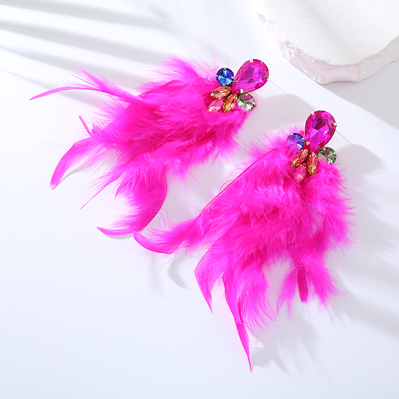 1 Pair Ig Style Feather Inlay Feather Rhinestones Drop Earrings display picture 12