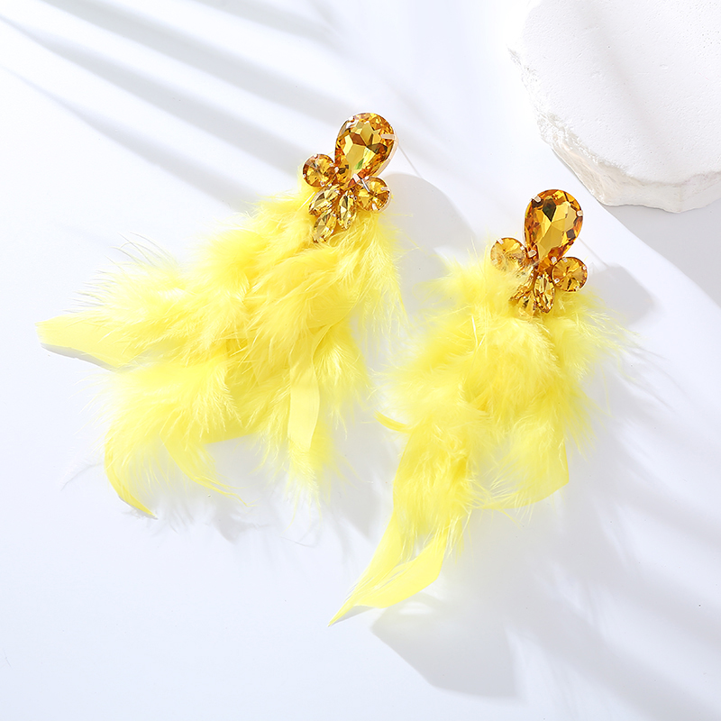 1 Pair Ig Style Feather Inlay Feather Rhinestones Drop Earrings display picture 3