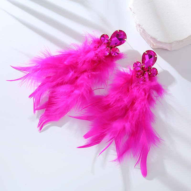 1 Paire Style Ig La Plume Incruster La Plume Strass Boucles D'oreilles display picture 6