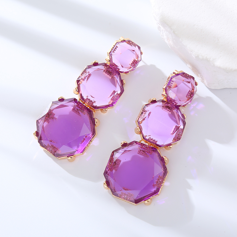 1 Pair Elegant Simple Style Round Inlay Alloy Resin Drop Earrings display picture 8