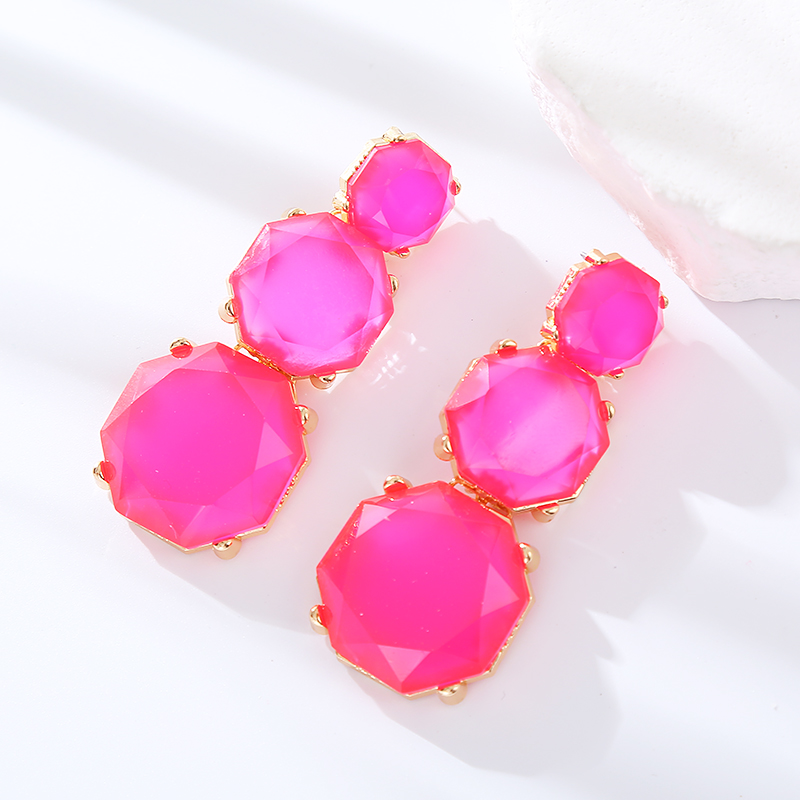 1 Pair Elegant Simple Style Round Inlay Alloy Resin Drop Earrings display picture 9