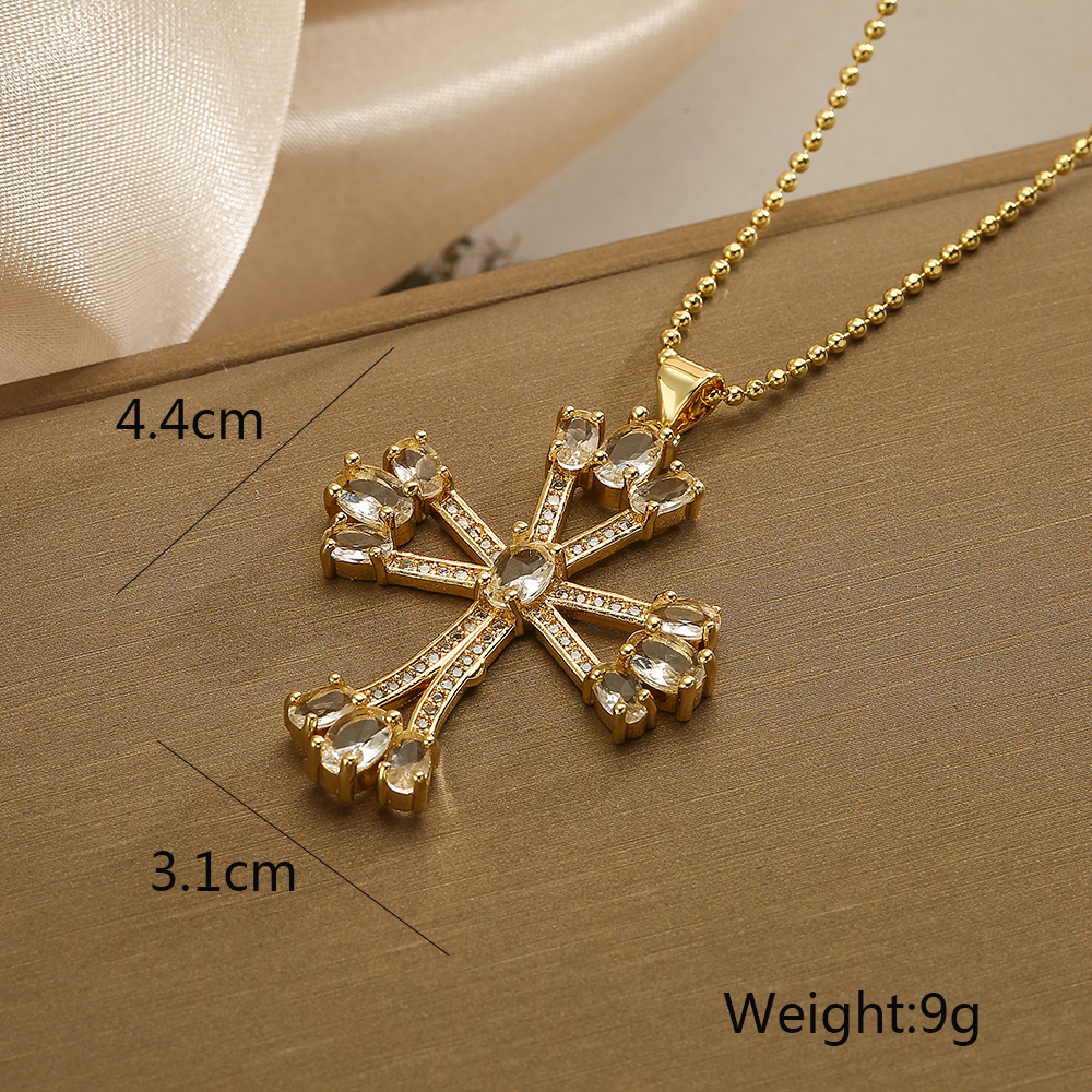 Retro Simple Style Cross Copper Plating Inlay Zircon 18k Gold Plated Pendant Necklace display picture 2