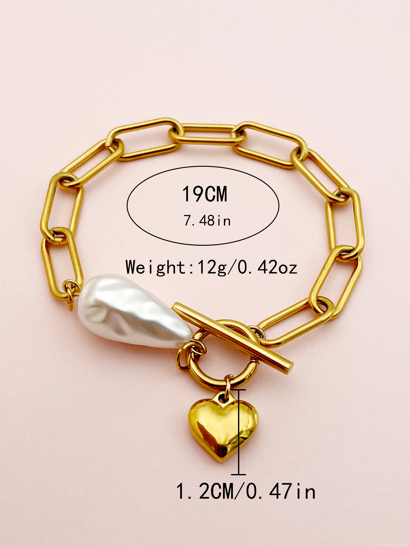 Artistic Heart Shape 304 Stainless Steel Gold Plated Pearl Shell Bracelets In Bulk display picture 3