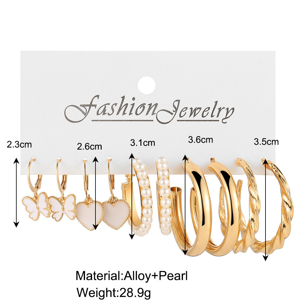 1 Set Casual Modern Style Heart Shape Butterfly Plating Inlay Alloy Pearl Hoop Earrings Drop Earrings display picture 4