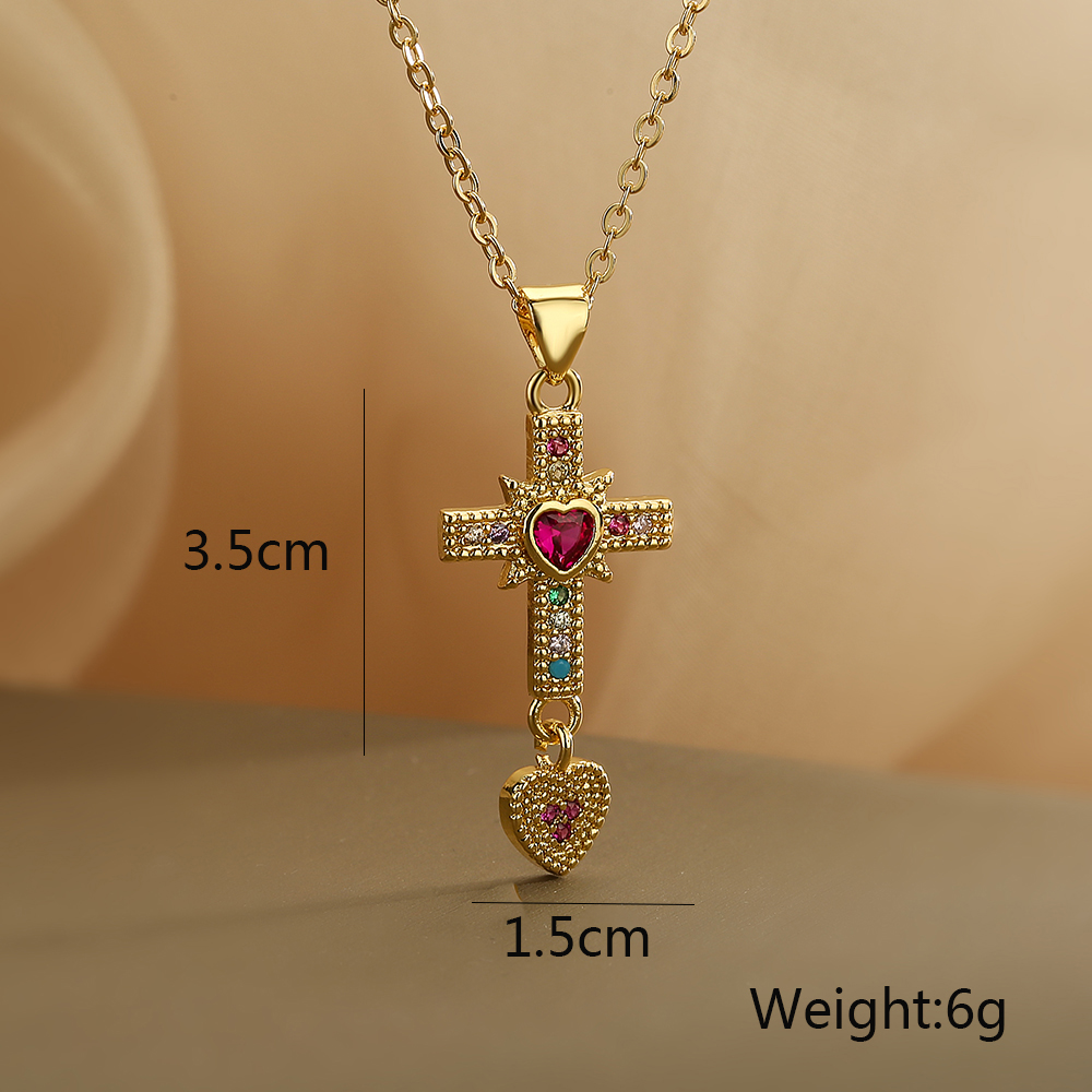 Classic Style Streetwear Cross Copper Plating Inlay Zircon 18k Gold Plated Pendant Necklace display picture 2