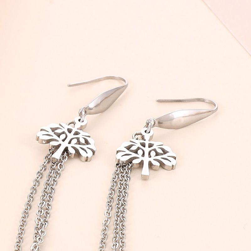 1 Pair Lady Star Tree Stainless Steel Titanium Steel Drop Earrings display picture 4