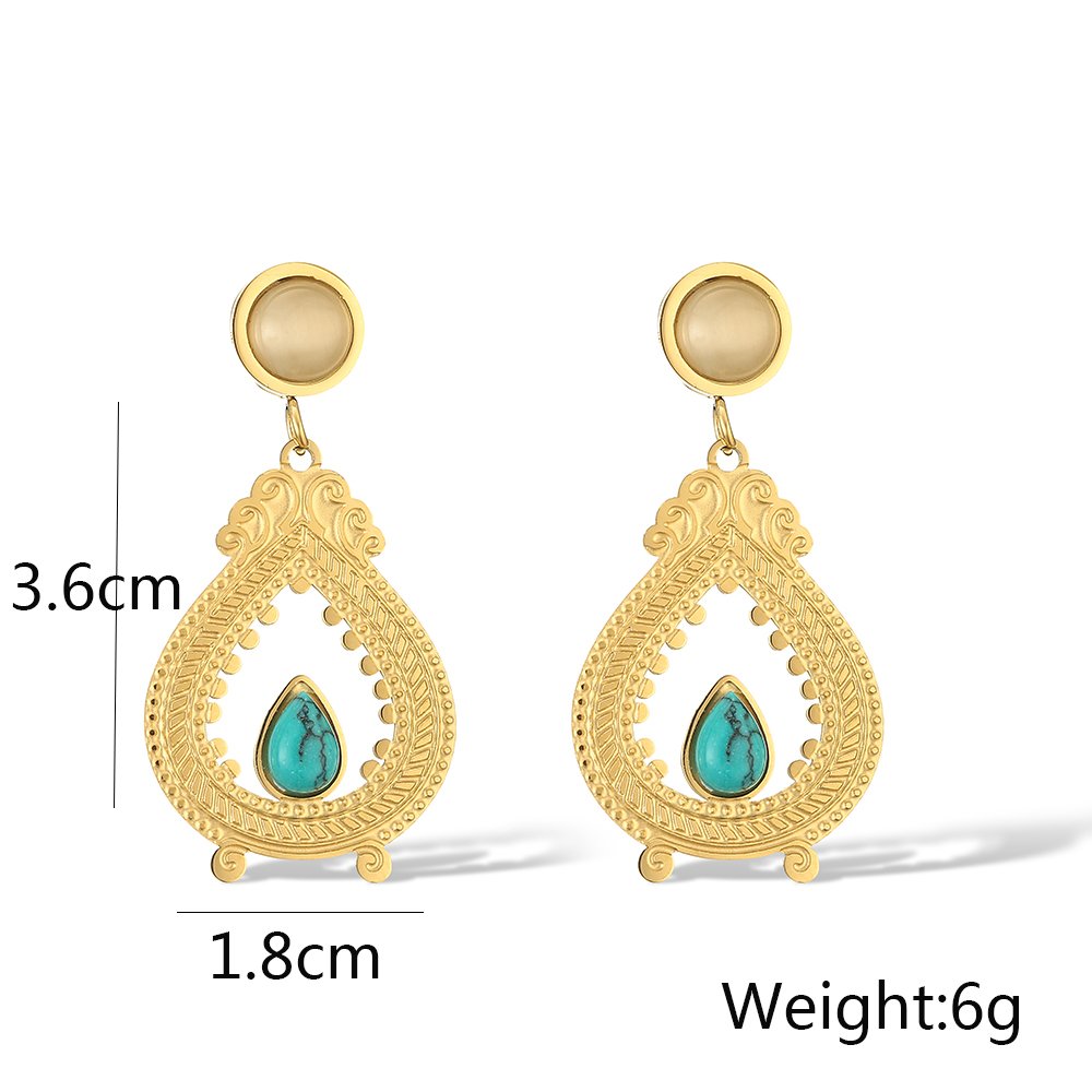 1 Pair Lady Streetwear Sun Heart Shape Plating Inlay 304 Stainless Steel Turquoise 18K Gold Plated Drop Earrings display picture 1