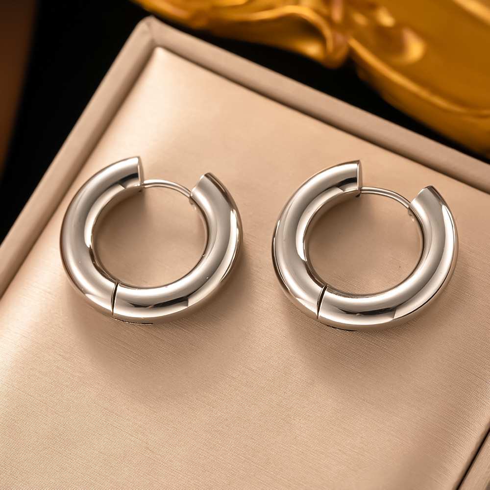 1 Pair Simple Style Round Plating 304 Stainless Steel 18K Gold Plated Earrings display picture 2