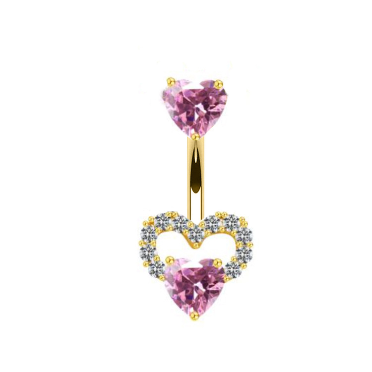 Streetwear Shiny Heart Shape Stainless Steel Alloy Copper Inlay Zircon White Gold Plated Gold Plated Belly Ring display picture 5